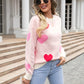 Heart Round Neck Droppped Shoulder Sweater