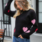 Heart Round Neck Droppped Shoulder Sweater