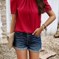 Ruched Mock Neck Short Sleeve Blouse