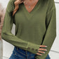 Decorative Button V-Neck Long Sleeve T-Shirt