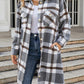 Plaid Button Up Collared Neck Coat with Pockets