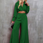 Collared Neck Long Sleeve Top and Wide Leg Pants Set