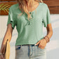 Eyelet Tie Neck Short Sleeve T-Shirt