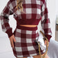 Plaid Round Neck Top and Skirt Sweater Set