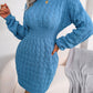 Cable-Knit Round Neck Mini Wrap Sweater Dress