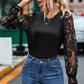 Openwork Round Neck Long Sleeve Blouse