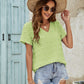 Swiss Dot V-Neck Short Sleeve Blouse