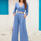 Surplice Top and Wide Leg Pants Set