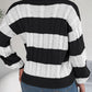 Cable-Knit Striped Long Sleeve Sweater