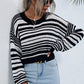 Striped Round Neck Dropped Shoulder Sweater