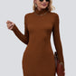 Cutout Mock Neck Long Sleeve Wrap Dress