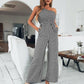 Plaid One-Shoulder Wide Leg Jumpsuit with Pockets