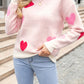 Heart Round Neck Droppped Shoulder Sweater