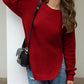 Slit Round Neck Long Sleeve Sweater