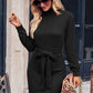 Turtle Neck Long Sleeve Tie Belt Mini Dress