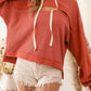 Cutout Drawstring Drop Shoulder Hoodie