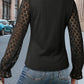 Lace Mesh Flounce Sleeve Ribbed Blouse