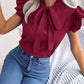 Tie  Neck Cap Sleeve Blouse