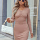 Ruched V-Neck Long Sleeve Wrap Dress