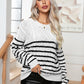 Striped Round Neck Cable-Knit Sweater