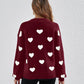 Heart Round Neck Dropped Shoulder Sweater