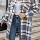 Plaid Button Up Collared Neck Coat with Pockets