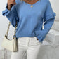 Ruffled V-Neck Dropped Shoulder Sweater