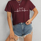 Heart Round Neck Short Sleeve T-Shirt