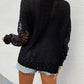 Openwork Round Neck Dropped Shoulder Blouse