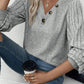 Decorative Button V-Neck Lantern Sleeve Blouse