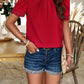 Ruched Mock Neck Short Sleeve Blouse