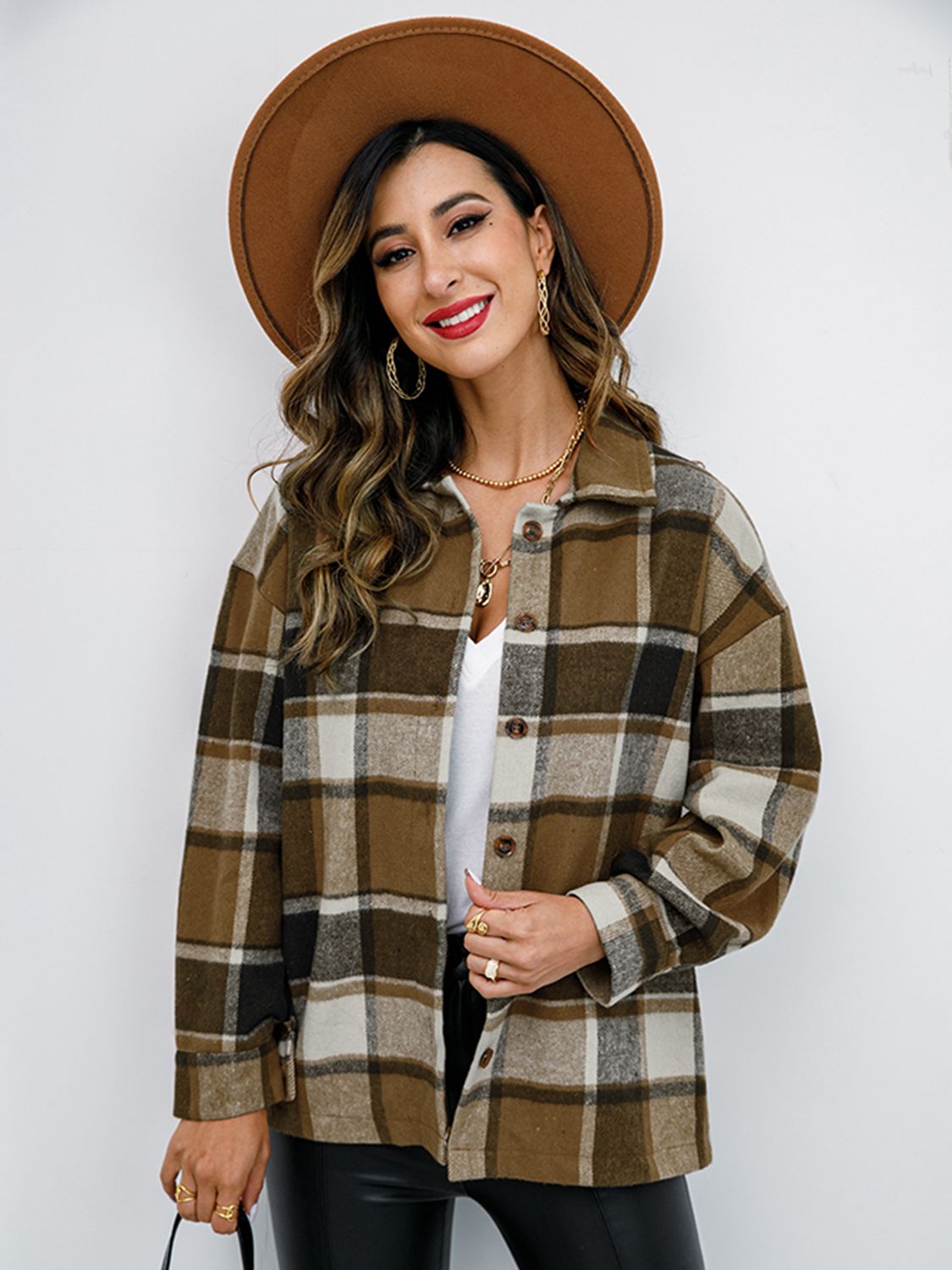 Plaid Button Up Collared Neck Jacket