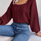 Cable-Knit Square Neck Long Sleeve Sweater