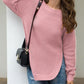 Slit Round Neck Long Sleeve Sweater