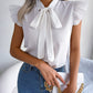 Tie  Neck Cap Sleeve Blouse