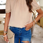 Ruched Mock Neck Short Sleeve Blouse