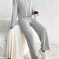 Drawstring Ribbed Hoodie and Straight Leg Pants Set