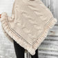 Faux Fur Trim Cable-Knit Poncho