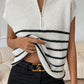 Striped Mock Neck Half Zip Sweater Vest