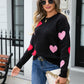 Heart Round Neck Droppped Shoulder Sweater