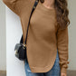 Slit Round Neck Long Sleeve Sweater