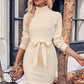 Turtle Neck Long Sleeve Tie Belt Mini Dress