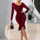 Ruched Twisted Long Sleeve Peplum Dress