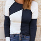 Color Block Round Neck Long Sleeve T-Shirt