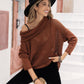 Openwork Mock Neck Dropped Shoulder Sweater