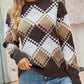 Plaid Round Neck Dropper Shoulder Sweater