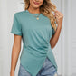 Ruched Round Neck Short Sleeve T-Shirt