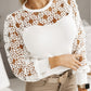 Hollowed Floral Lace Spliced Long Sleeve Blouse