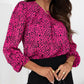 Leopard Round Neck Balloon Sleeve Blouse