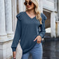 Ruffled Heathered V-Neck Long Sleeve T-Shirt